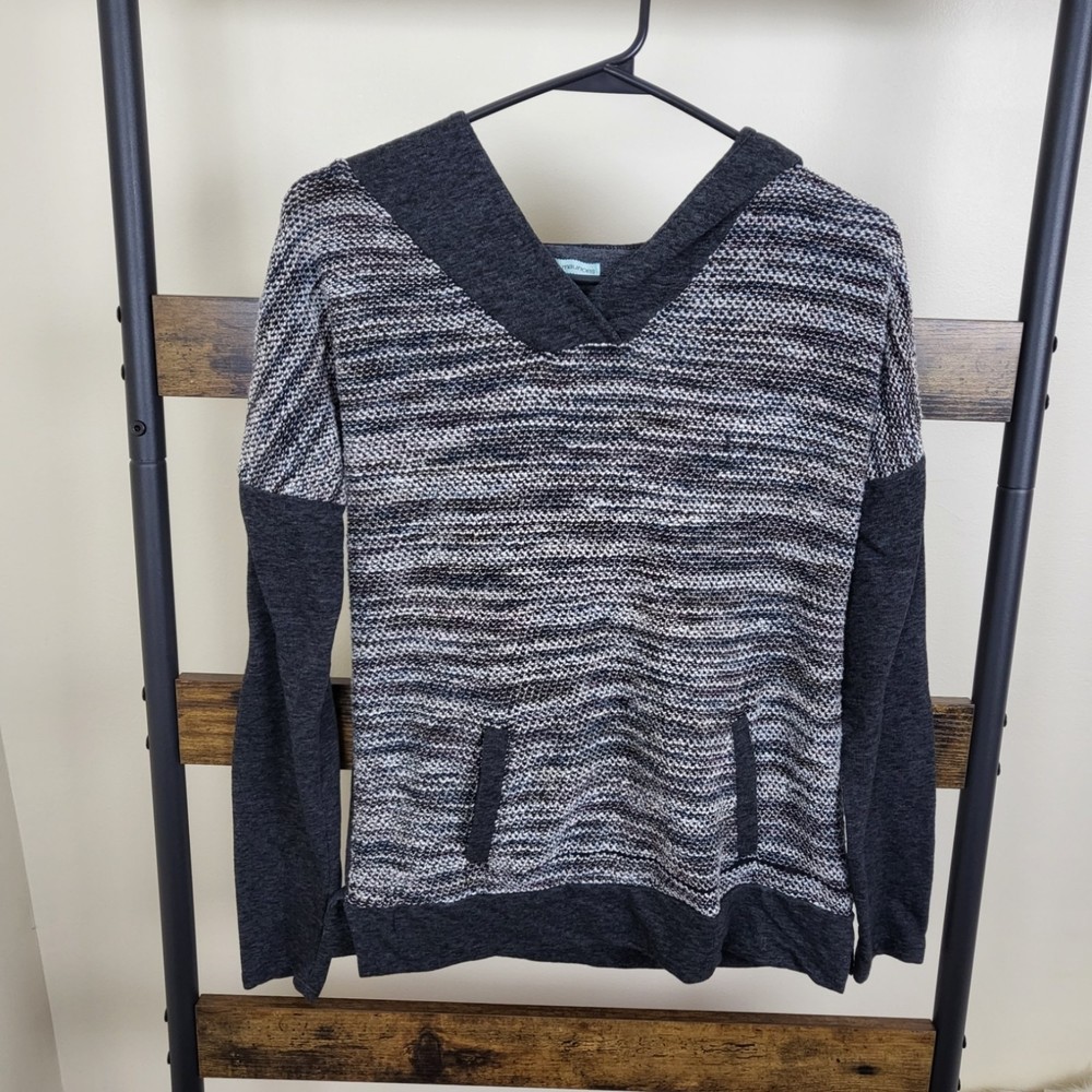 Maurices pullover grey multicolor knit hoodie metallic thread detail size S